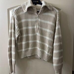 American Eagle Outfitters Beige and White Cowl Neck Sweater